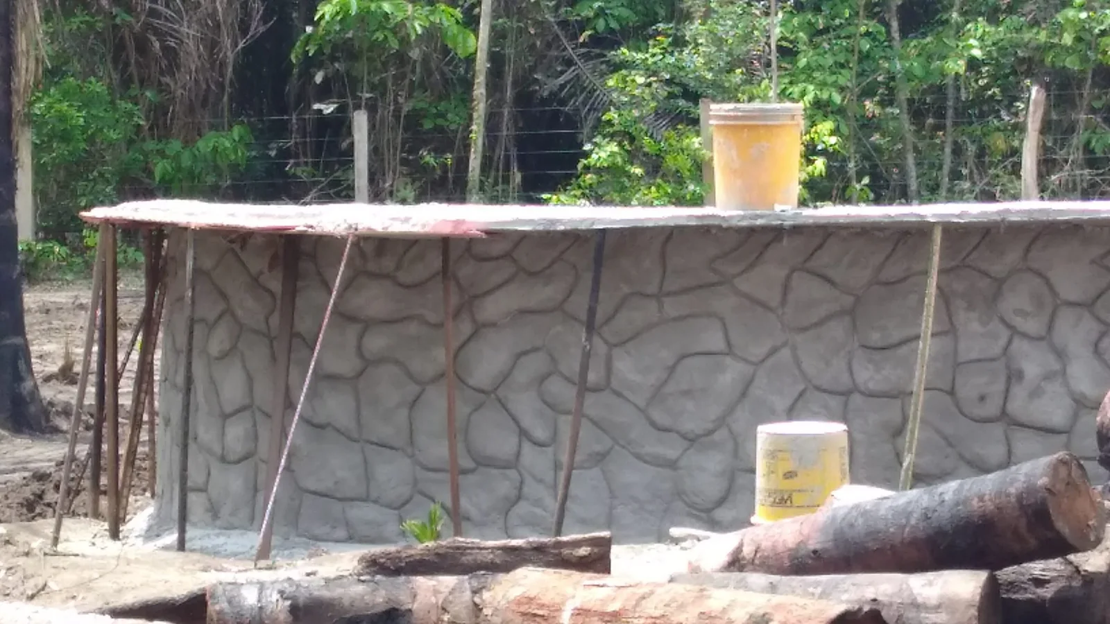 Detalhe da parede e da borda de uma piscina em execução